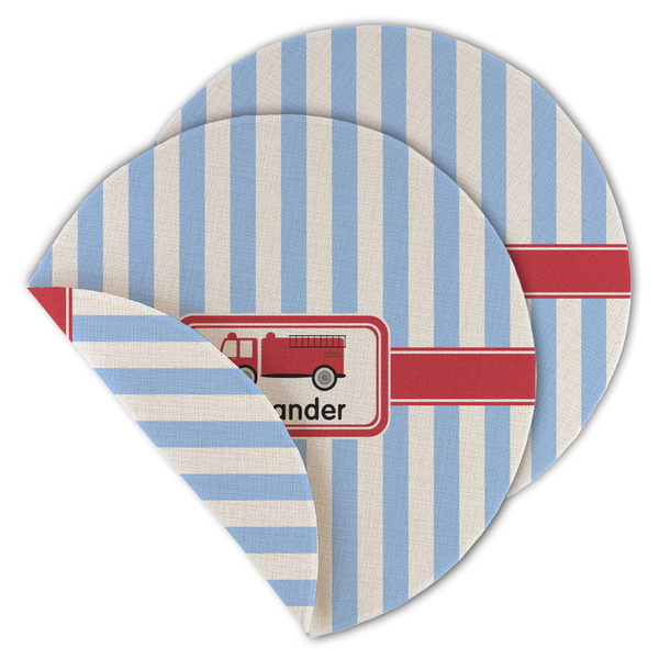 Custom Firetruck Round Linen Placemat - Double Sided - Set of 4 (Personalized)