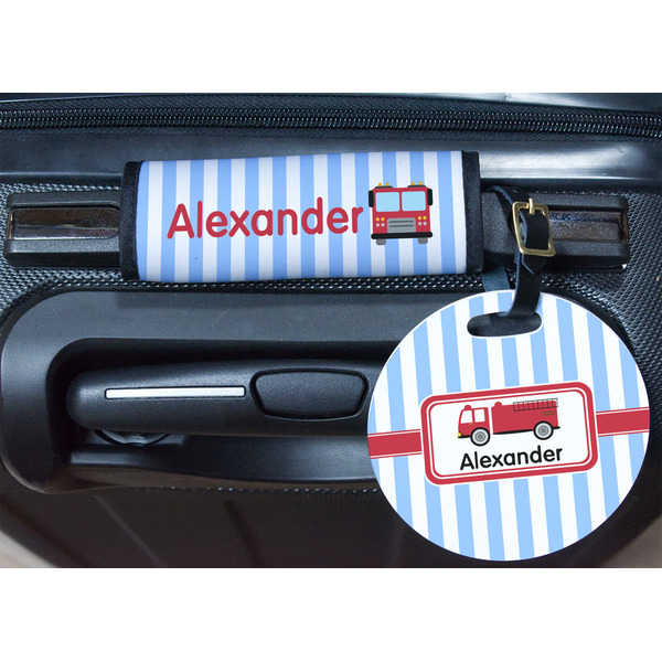 Firetruck Round Luggage Tag & Handle Wrap - In Context