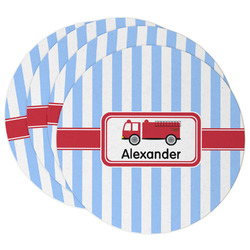 Firetruck Round Paper Coasters w/ Name or Text