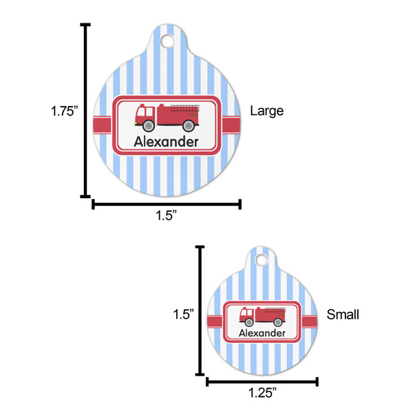 Firetruck Round Pet ID Tag - Large - Comparison Scale