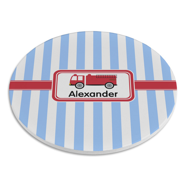 Firetruck Round Stone Trivet - Angle View