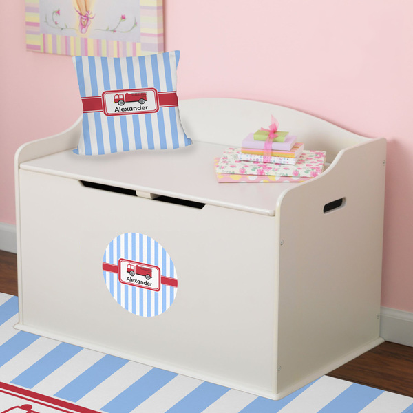 Firetruck Round Wall Decal on Toy Chest