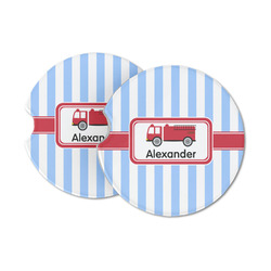 Firetruck Sandstone Car Coasters - Set of 2 (Personalized)