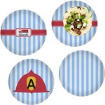 Firetruck Set of 4 Glass Lunch / Dinner Plate 10" (Personalized)