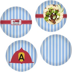 Firetruck Set of 4 Glass Lunch / Dinner Plate 10" (Personalized)
