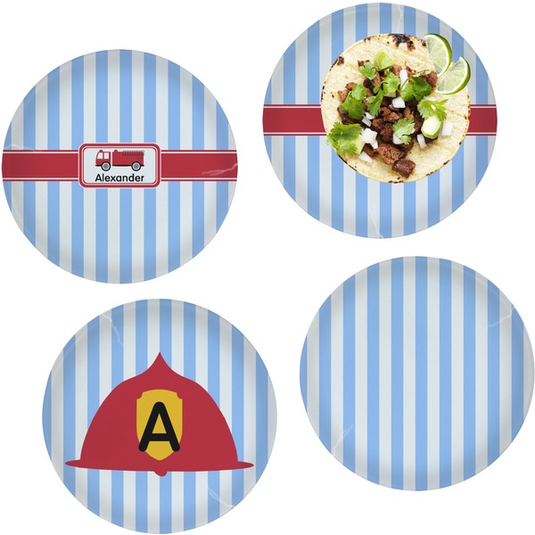 Custom Firetruck Set of 4 Glass Lunch / Dinner Plate 10" (Personalized)