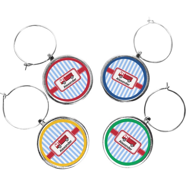 Custom Firetruck Wine Charms (Set of 4) (Personalized)