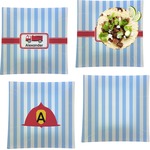 Firetruck Set of 4 Glass Square Lunch / Dinner Plate 9.5" (Personalized)