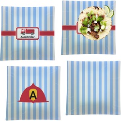 Firetruck Set of 4 Glass Square Lunch / Dinner Plate 9.5" (Personalized)