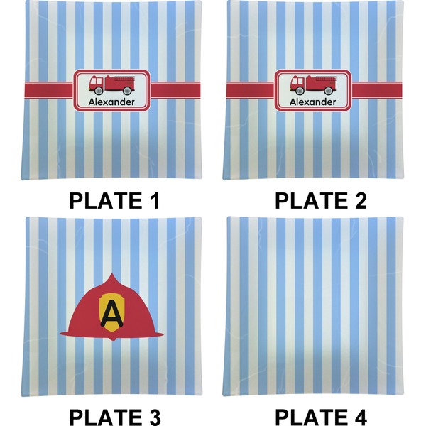 Firetruck Set of Square Dinner Plates (Approval)