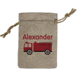 Firetruck Small Burlap Gift Bag - Front (Personalized)