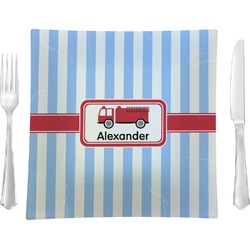 Firetruck 9.5" Glass Square Lunch / Dinner Plate- Single or Set of 4 (Personalized)