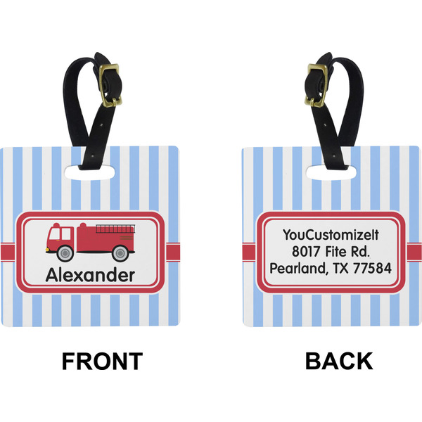 Firetruck Square Luggage Tag (Front + Back)