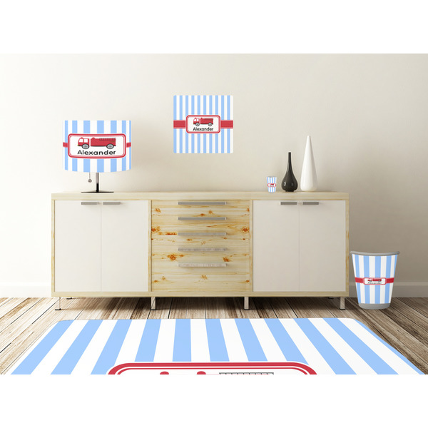 Firetruck Square Wall Decal Wooden Desk