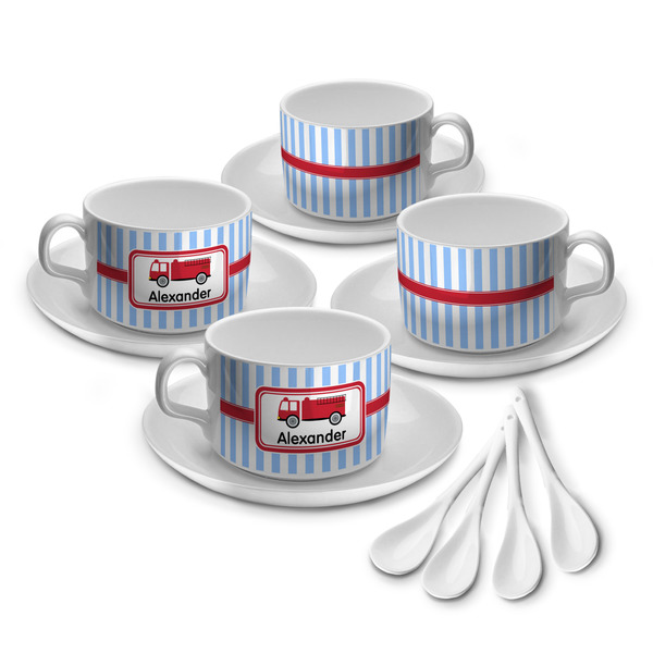 Custom Firetruck Tea Cup - Set of 4 (Personalized)