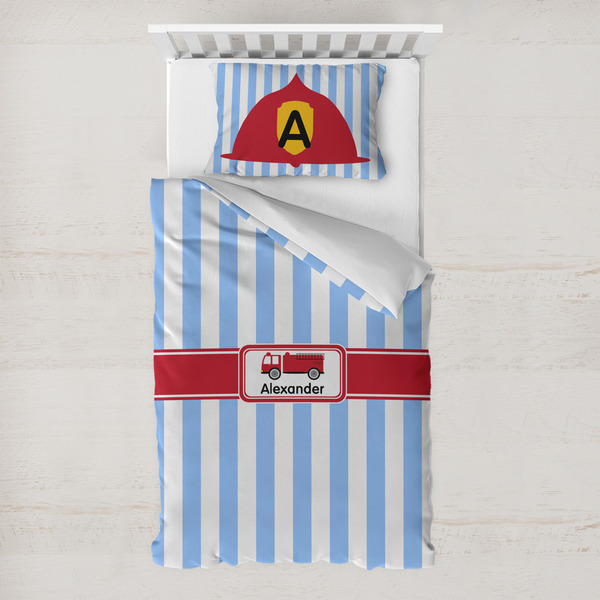 Custom Firetruck Toddler Bedding w/ Name or Text