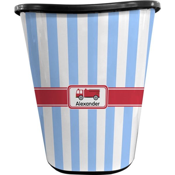 Custom Firetruck Waste Basket - Double Sided (Black) (Personalized)