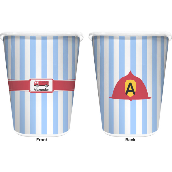 Firetruck Trash Can White - Front and Back - Apvl