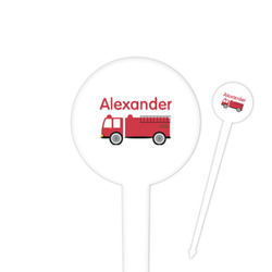 Firetruck 4" Round Plastic Food Picks - White - Double Sided (Personalized)