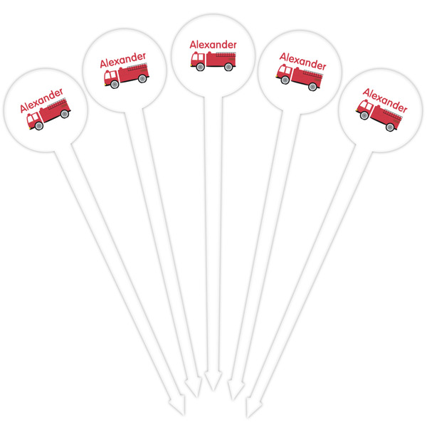 Firetruck White Plastic 4" Food Pick - Round - Fan View