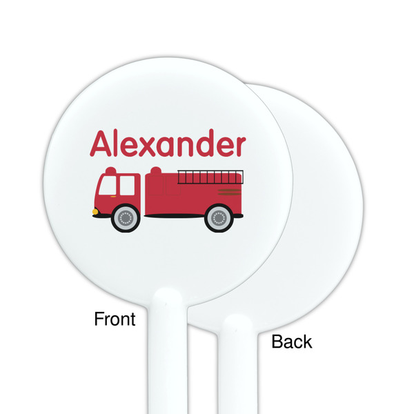 Firetruck White Plastic 5.5" Stir Stick - Single Sided - Round - Front & Back