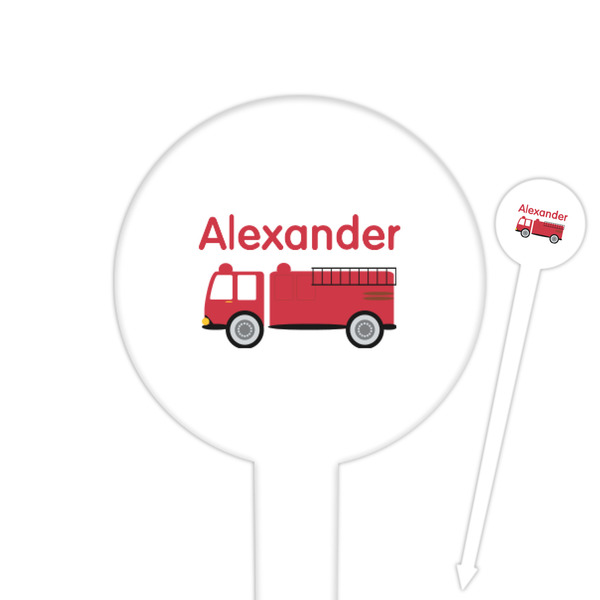 Custom Firetruck 6" Round Plastic Food Picks - White - Single Sided (Personalized)