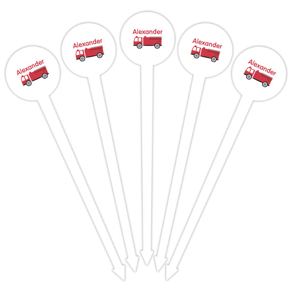 Firetruck White Plastic 6" Food Pick - Round - Fan View