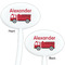 Firetruck White Plastic 7" Stir Stick - Double Sided - Oval - Front & Back