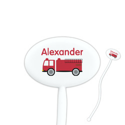 Firetruck 7" Oval Plastic Stir Sticks - White - Double Sided (Personalized)