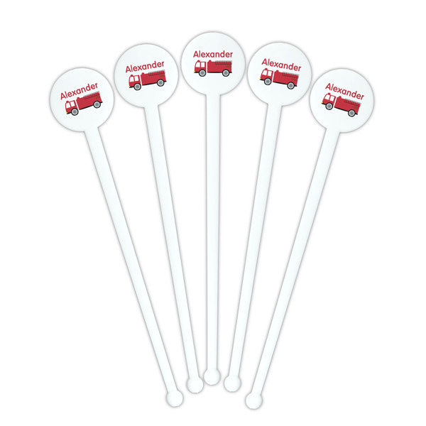 Firetruck White Plastic 7" Stir Stick - Round - Fan View