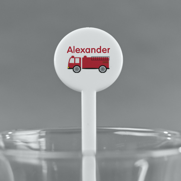 Firetruck White Plastic 7" Stir Stick - Round - Main