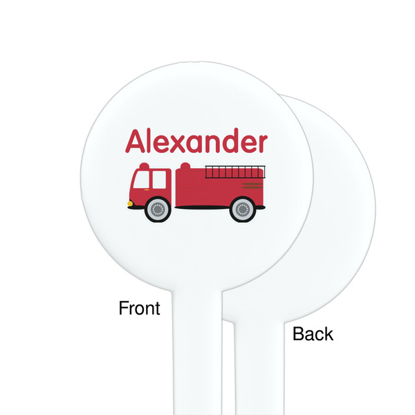 Firetruck White Plastic 7" Stir Stick - Single Sided - Round - Front & Back