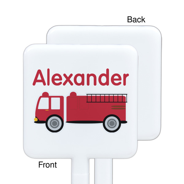 Firetruck White Plastic Stir Stick - Single Sided - Square - Approval