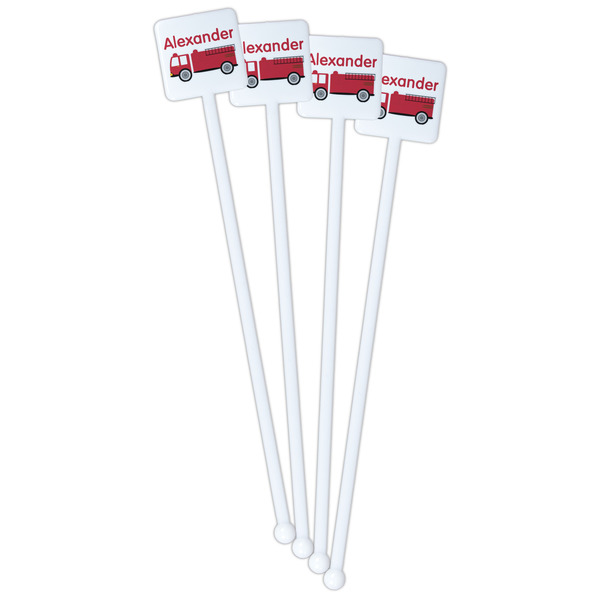 Firetruck White Plastic Stir Stick - Single Sided - Square - Front