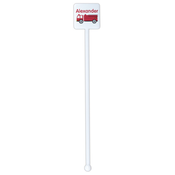 Firetruck White Plastic Stir Stick - Single Sided - Square - Single Stick