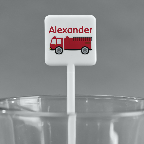 Firetruck White Plastic Stir Stick - Square - Main