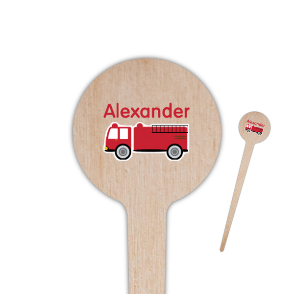 Custom Firetruck 4" Round Wooden Food Picks - Double Sided (Personalized)