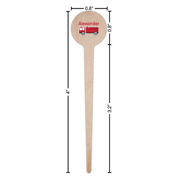 Firetruck Wooden 4" Food Pick - Round - Dimensions