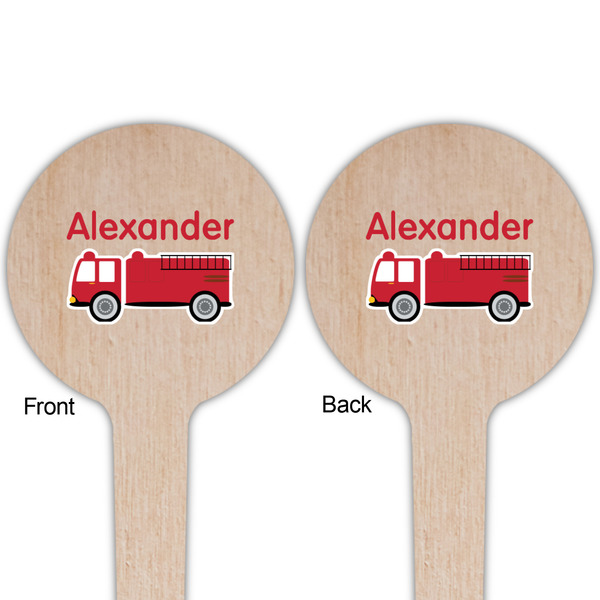 Firetruck Wooden 4" Food Pick - Round - Double Sided - Front & Back