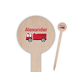 Firetruck 6" Round Wooden Food Picks - Double Sided (Personalized)