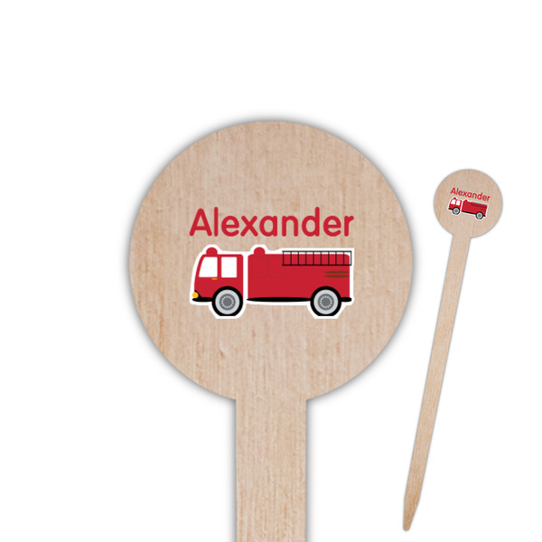 Custom Firetruck Round Wooden Food Picks (Personalized)