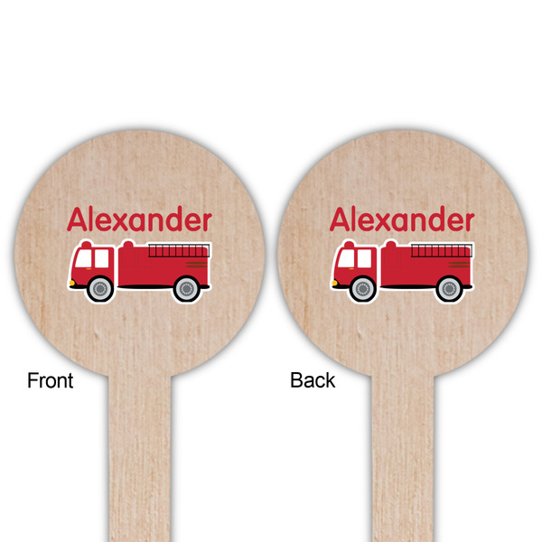 Firetruck Wooden 6" Food Pick - Round - Double Sided - Front & Back