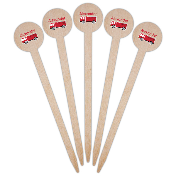 Firetruck Wooden 6" Food Pick - Round - Fan View