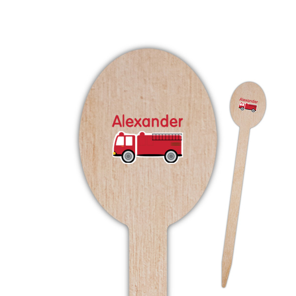 Custom Firetruck Oval Wooden Food Picks - Double Sided (Personalized)