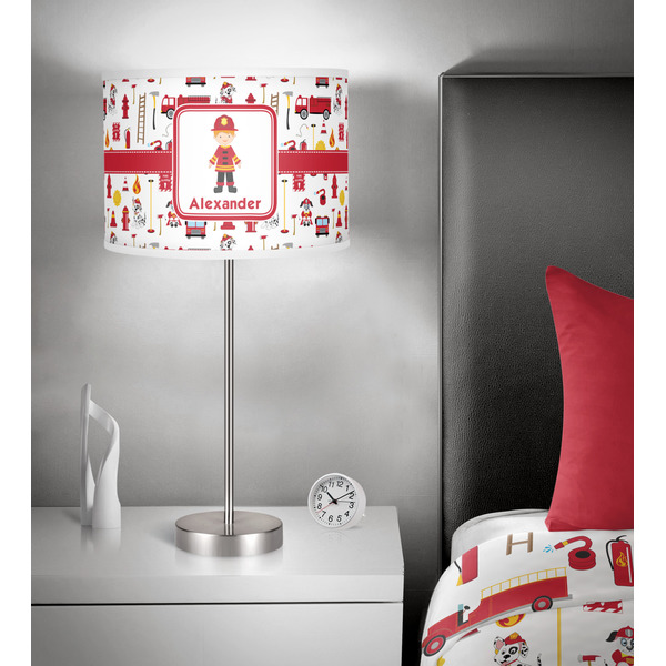 Firefighter 13 inch drum lamp shade - in room