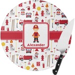 Firefighter Character Round Glass Cutting Board - Small (Personalized)