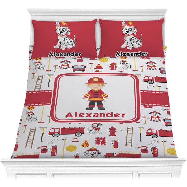 Custom Firefighter Character Comforter Set - Full / Queen w/ Name or Text