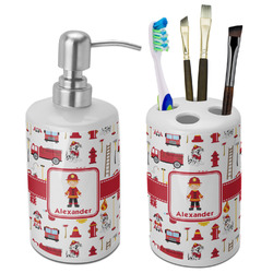 Firefighter Character Ceramic Bathroom Accessories Set (Personalized)