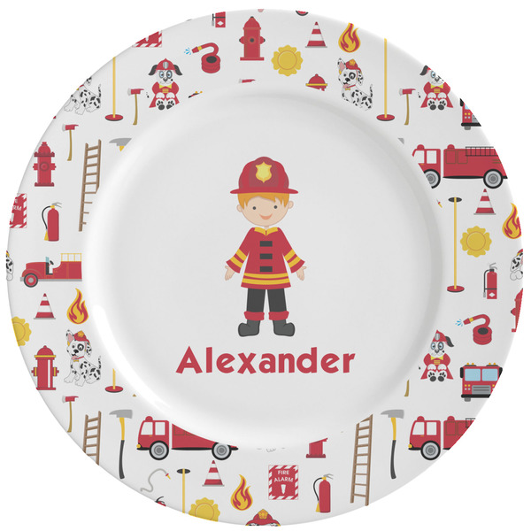 Custom Firefighter Character Ceramic Dinner Plates (Set of 4) (Personalized)