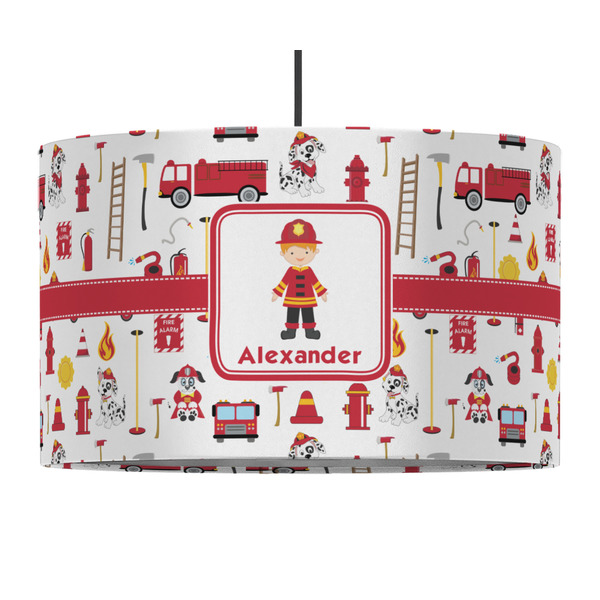 Custom Firefighter Character 12" Drum Pendant Lamp - Fabric (Personalized)
